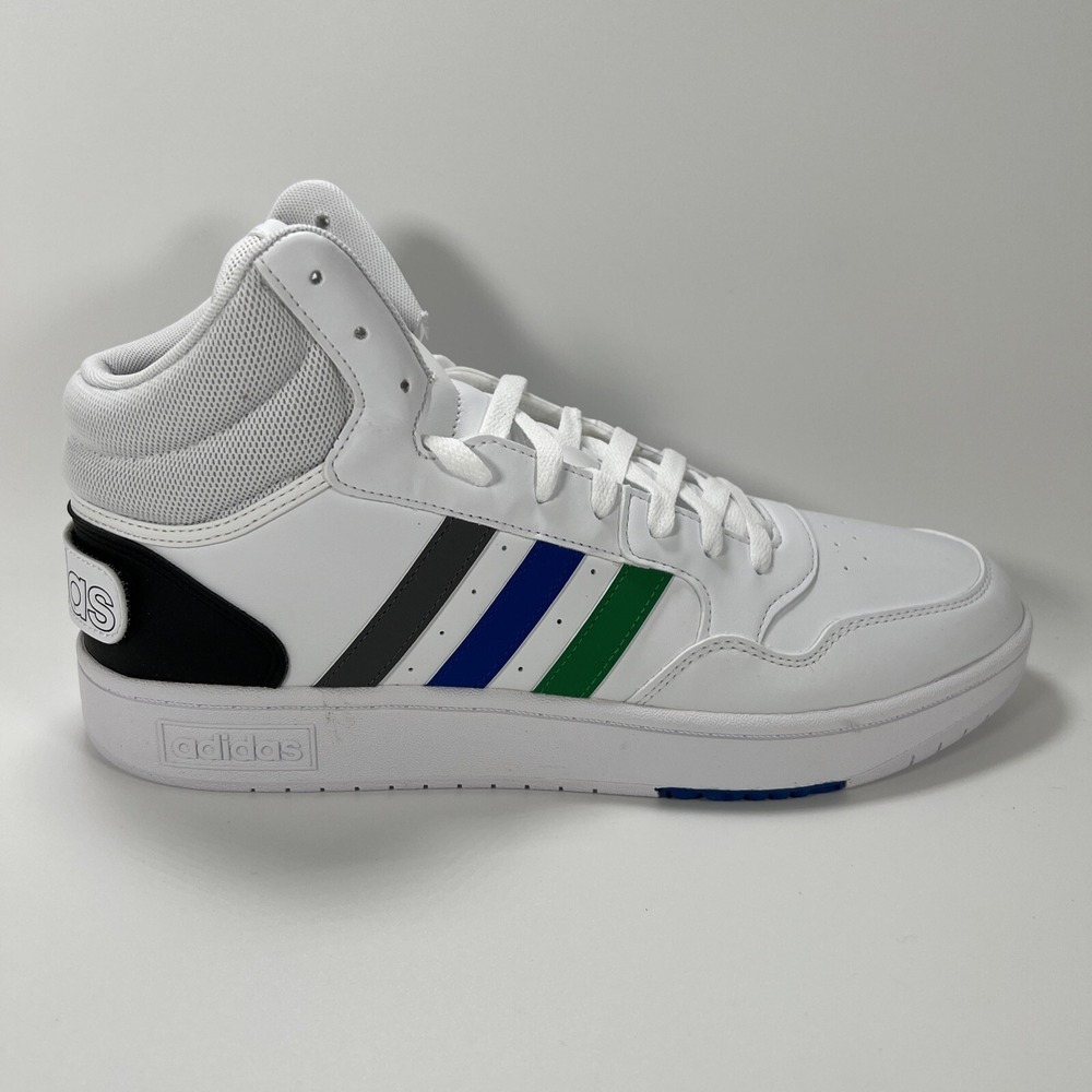 NEW adidas Men's 11.5‎ Hoops 3.0 Mid Basketball Shoe White/Green/Team Royal Blue - Picture 11 of 16